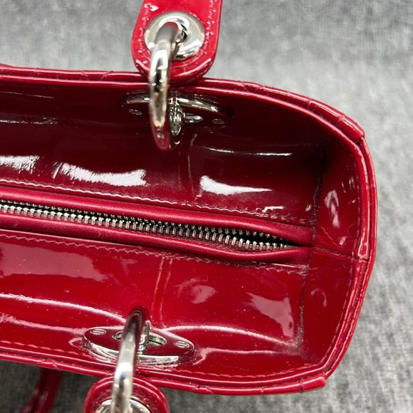 100% Authentic Dior Patent Medium Red Leather Satchel Bag - Picture 12 of 16